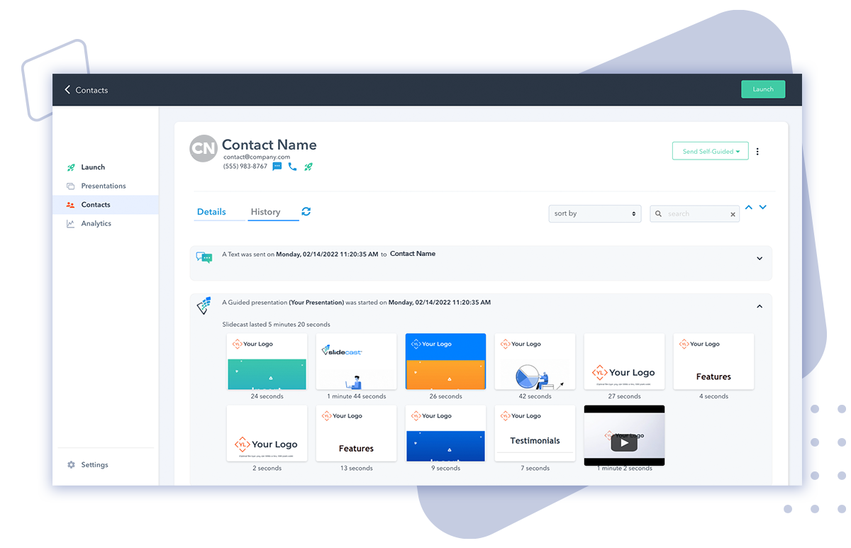 Slidecast contact history analytics