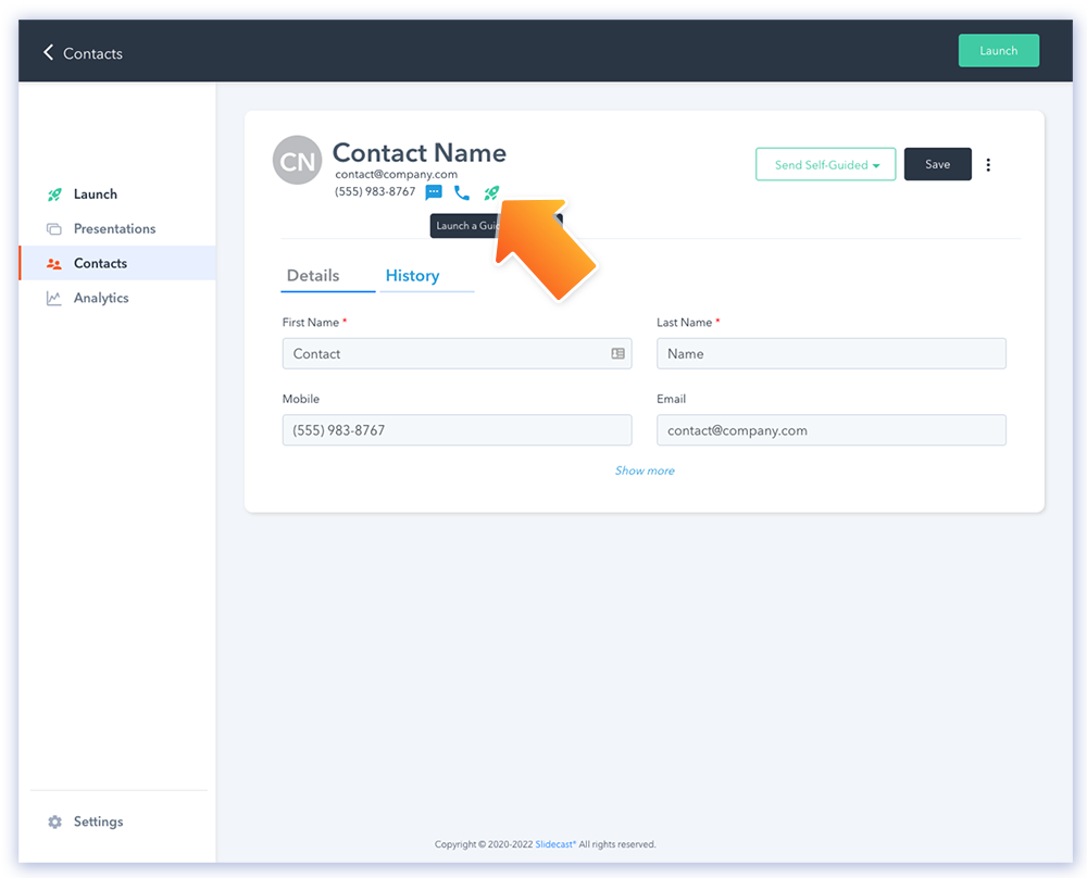 Edit or launch a guided contact in Slidecast